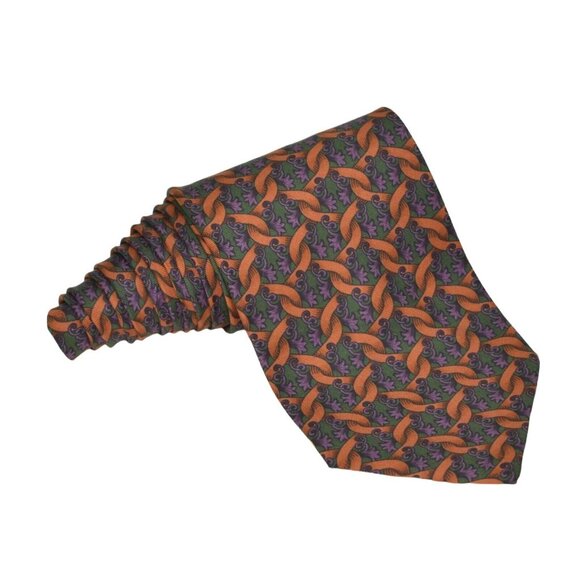Vintage Barneys New York Mens Tie Necktie Italy Silk Green Brown Purple 57 in - Picture 1 of 6